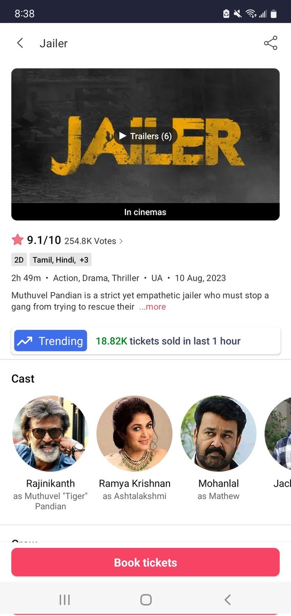 Global_Citizn_'s tweet photo. #supersta
#Jailer 19,000 tickets sold in last one hour just on BMS 

This is not Day1 folks but everyday belongs 2 Thalaiva 

Incredible bookings for Day9 everywhere 👏 🙌 

#Rajinikanth #SuperstarRajinikanth #Thalaivar #JailerIndustryHit #JailerTelugu #Mohanlal #Shivanna 
#JailerIndustryHit