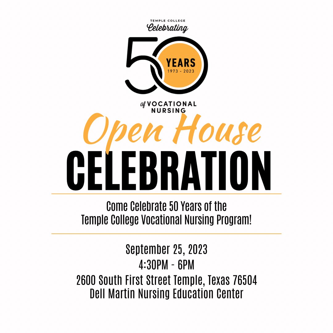 Temple College's 50th Anniversary Class of VN students and our TC Nursing Program Alumni/Faculty.  Looking forward to celebrating this milestone at our Open House. 
See you on September 25th. Remarks will begin at 4:30pm. #tcnursing #yourcommunityscollege