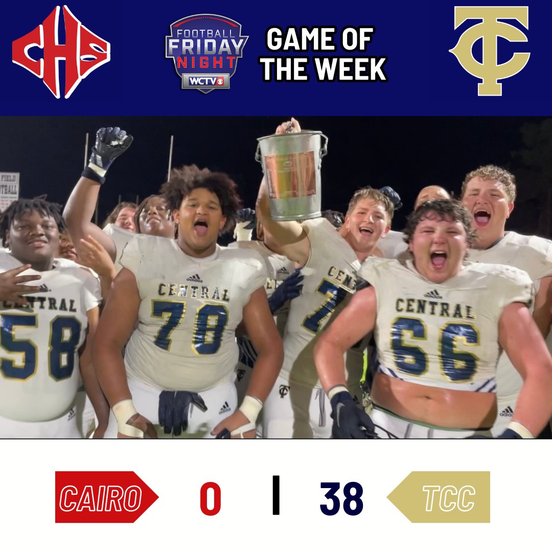 GAME OF THE WEEK: Thomas County Central defeated Cairo 38-0 in the Battle for the Bucket rivalry game Friday night in Cairo, Ga. Tune in to WCTV on air at 11 p.m. and online for the highlights.