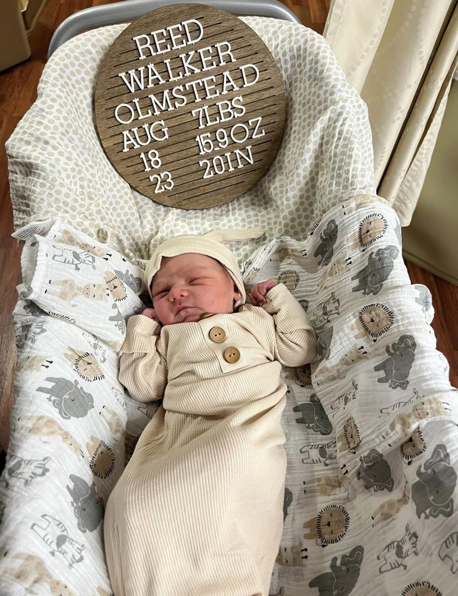 OlmsteadNick's tweet photo. And…. we’re parents! Dude finally made his appearance early this am. We love you so much already Reed Walker Olmstead ❤️ @marleemw12 https://t.co/AYUQ74Q0ka
