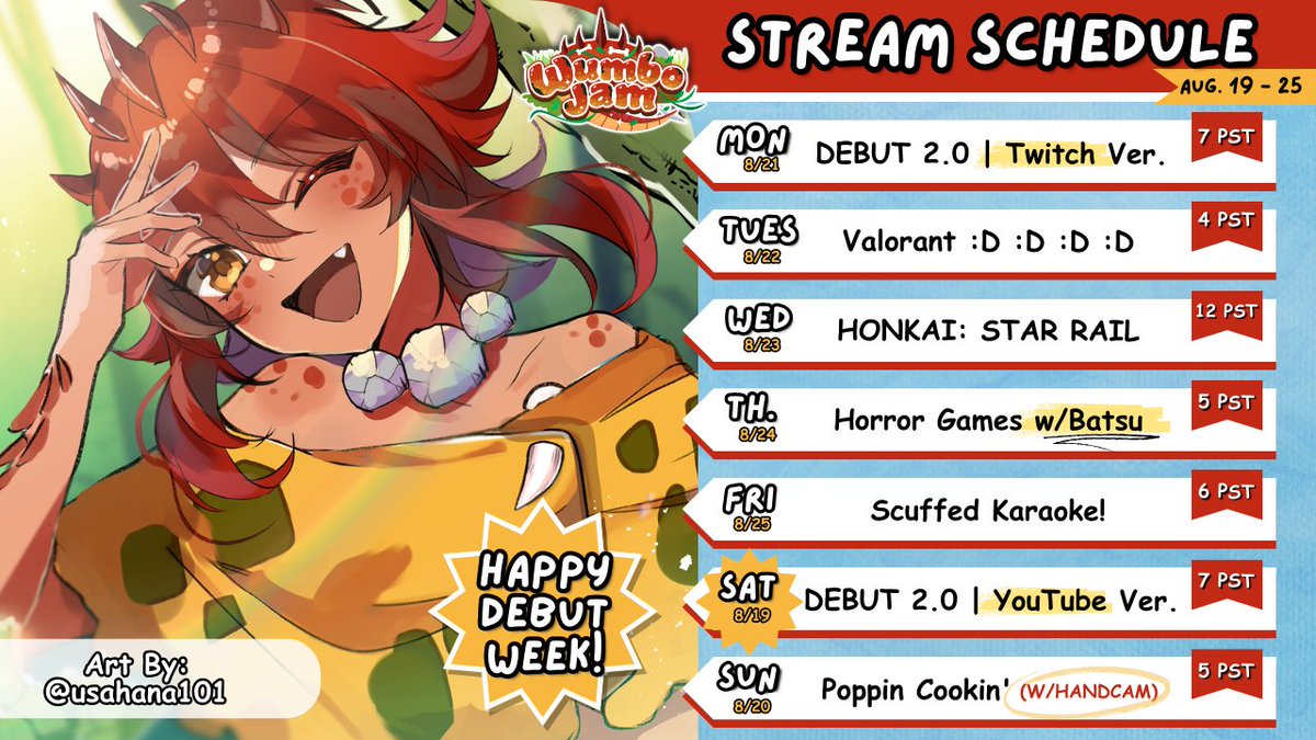 wumbojam's tweet image. 🚨I&apos;VE DEBUTED!!!🚨

RAAAAAAH I DIDN&apos;T THROW UP RAAAAAAAH - but for real though thank you for coming to the debut!!! Here&apos;s the very first schedule!!🦴🦖

See you tomorrow on YouTube! :D
-
#wumboJAM #ENVTuber #VtuberDebut #Vtubers
