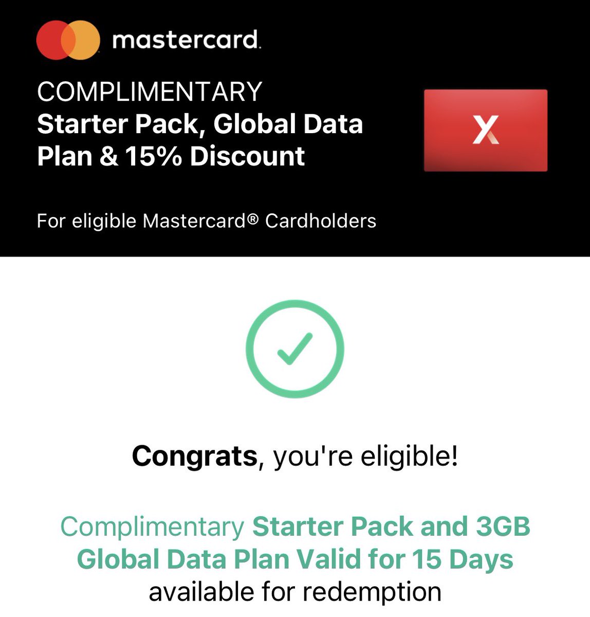 ganblade's tweet photo. ใครใช้บัตร MasterCard แล้วมีแพลนจะไปตปท. อย่าลืมไปกดรับ Sim ฟรีกันนะ

ได้ Sim ฟรีเนต 3GB 15 days Global Data Plan เนตน้อยไปเยอะ แต่ของฟรี ก็เอาเหอะ https://t.co/S3jBn1LLiP