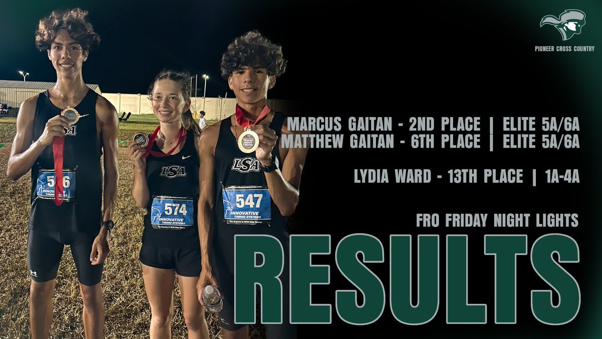 Marcus Gaitan - 2nd in Elite Boys 5A/6A
💚🤍🏃🤍💚
Matthew Gaitan - 6th in Elite Boys 5A/6A 🤍💚🏃🤍💚
 Lydia Ward - 13th place in Girls Varsity 1A-4A race 💚🤍🏃‍♀️🤍💚