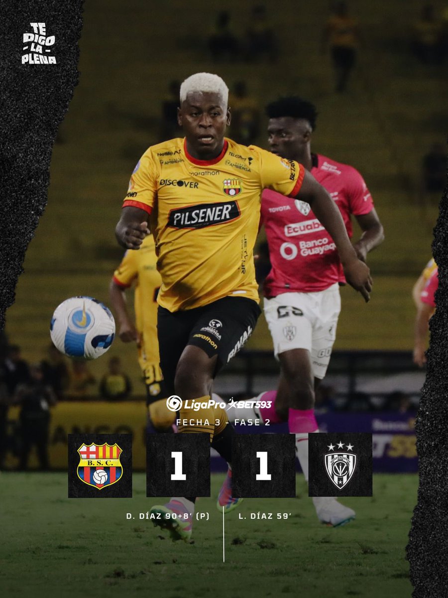 #TeDigoLaPlena | #LigaProBet593 🇪🇨 

FINAL
<a href="/BarcelonaSC/">BARCELONA S.C.</a> 1️⃣-1️⃣ <a href="/IDV_EC/">Independiente del Valle</a> 
 
¡PICANTE CIERRE EN EL MONUMENTAL!

Damián Díaz de penal aprovechó el error de Moisés Ramírez para sellar el empate, Lautaro Díaz había puesto la primera para IDV.
