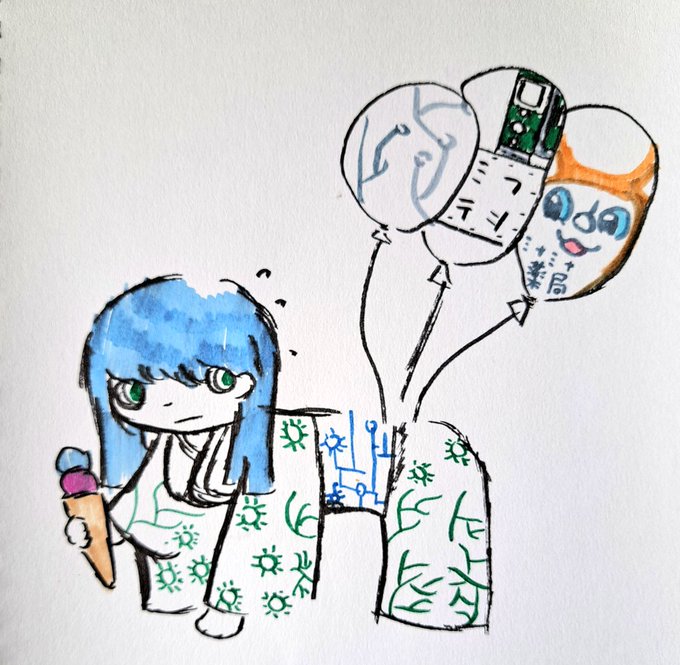 だれ?風船つけたの?※ミナミナ薬局のキャラクターはさとちゃんを参考にしました。#イラスト 