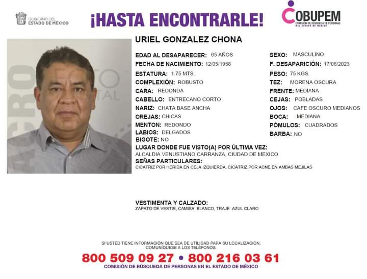 SS_Edomex's tweet photo. Pedimos tu colaboración para encontrar a la siguiente persona. Si tienes alguna información comunícate a los números ☎️ 800 509 0927 / 800 216 0361 o contacta a @COBUPEM. Con tu ayuda, Uriel González Chona puede regresar a casa. 🏡 https://t.co/1zczuyDh8B