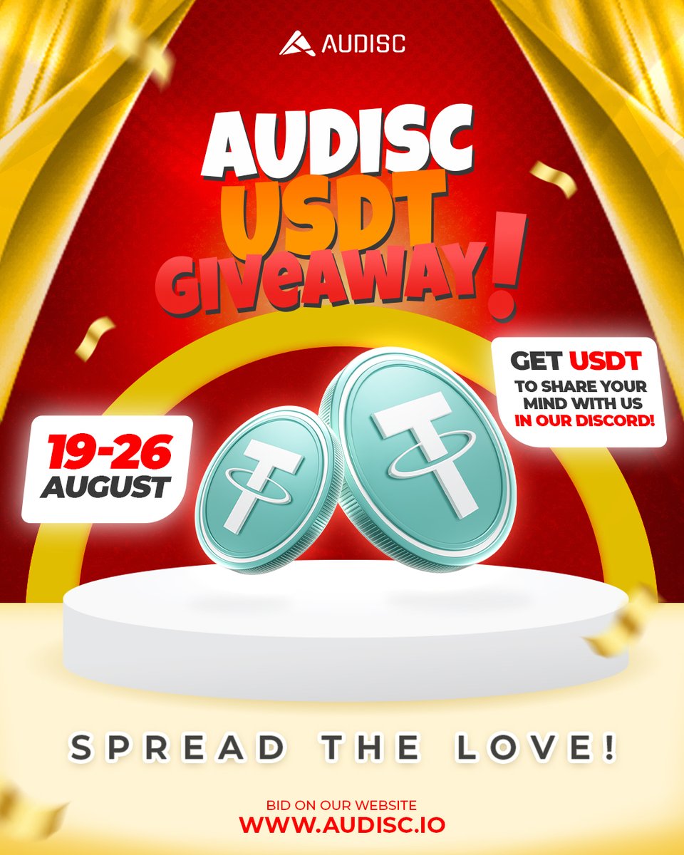 audiscofficial's tweet photo. Ready for the AUDISC USDT Giveaway?
Hey crypto enthusiasts!
Join our exciting giveaway on Discord!
π
Aug 19 - Aug 26
π Prizes: 5 lucky winners get 5 USDT each! π°
#AUDISC #Crypto #Giveaway #USDT #free #GiveawayAlert #Discord https://t.co/ZBPij0TllM