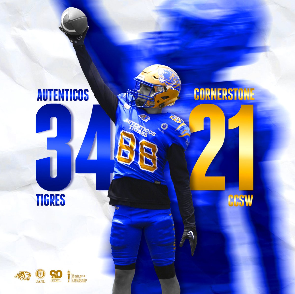 UANL_Autenticos's tweet photo. MARCADOR FINAL! 
Auténticos Tigres vs Cornerstone Christian School Warrios ⚡️

#AtJuvenil #SerAuténtico 🐯🏈 https://t.co/GOdquM3izy
