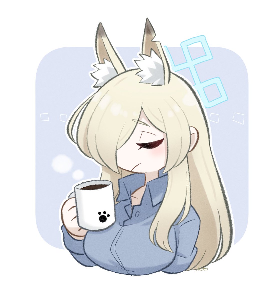 1girl animal ears cup solo hair over one eye closed eyes mug  illustration images