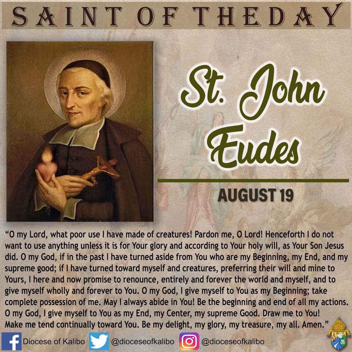 SAINT OF THE DAY

August 19 | St. John Eudes
 
St. John Eudes, pray for us! 🙏🏻

#SaintOfTheDay #SaintJohnEudes #August19 #Socom #DioceseOfKalibo