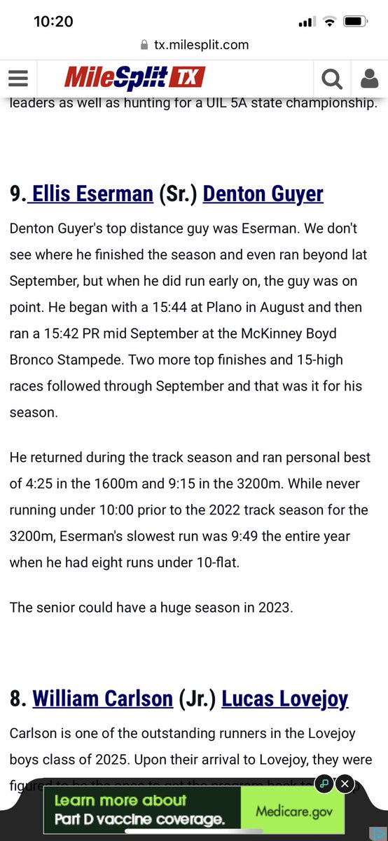 Thankful for <a href="/EllisEserman/">Ellis Eserman</a> to be mentioned in the TX Milesplit top XC runners in the Dallas area. We are thankful for this upcoming season, excited about our future, and hope to represent Guyer, Denton ISD and Texas well. <a href="/Guyer_Cross/">Guyer Cross</a> <a href="/GuyerAthletics/">Guyer Wildcat Athletics</a> <a href="/DentonISDSports/">Denton ISD Athletics</a>