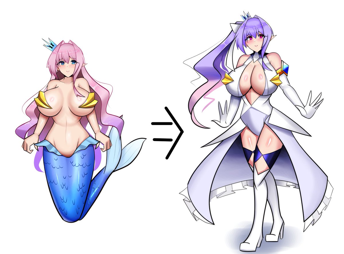 にゅーうちの子変身ヒロインをデザインしました。
人間に憧れ、恋する人魚のシエルちゃんは、変身している時だけ人間の姿になれるのです! 