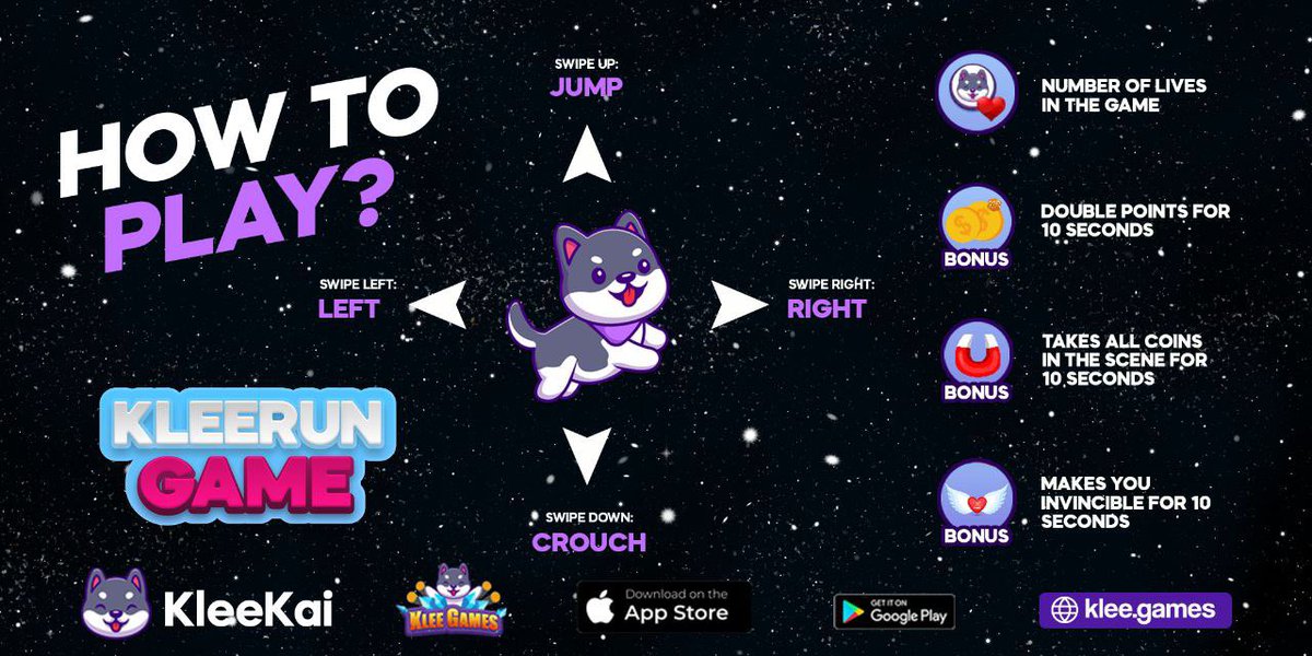 #DYOR on $Klee <a href="/KleeKaiETH/">KleeKai 💜</a>
💜 Hold min $23 worth of $Klee to be able to #Play2Earn ($460 for max reward of $10/day)
💰 MC below $1million
✅️ #KleeRun (PC &amp; Android)
✅️ #KleeRun on #IOS
☑️ #KleeLaunchpad
☑️ #KleeKartz
☑️ #KleeBlast
☑️ Scholarship program

#KleeGames #Gaming