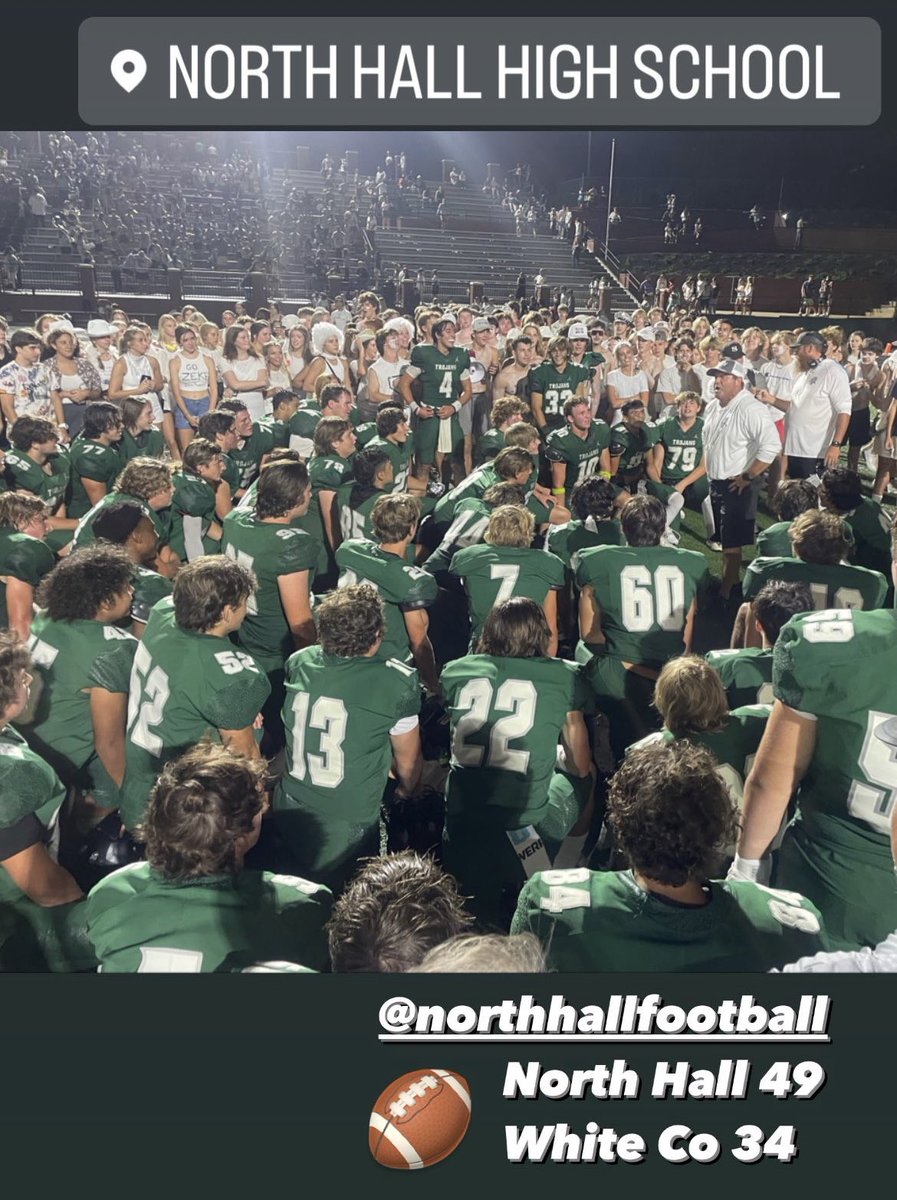 NTH_Athletics's tweet photo. Trojans Win!

North Hall 49
White Co 34

#Character #Passion #Together 
@nthfootball @nhtfootball @gtimessports @WDUNSports https://t.co/ZqEjIQmUWT