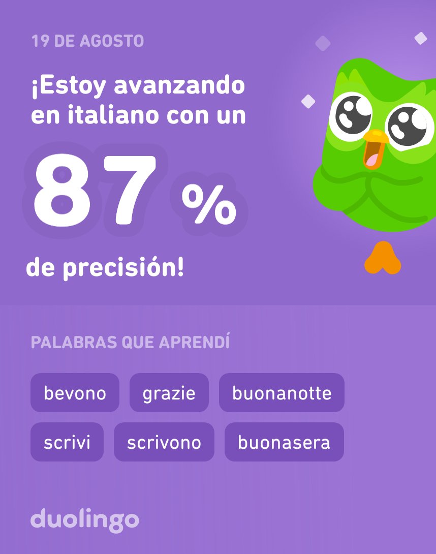 ¡Estoy aprendiendo italiano en Duolingo! Es gratis, divertido y efectivo.