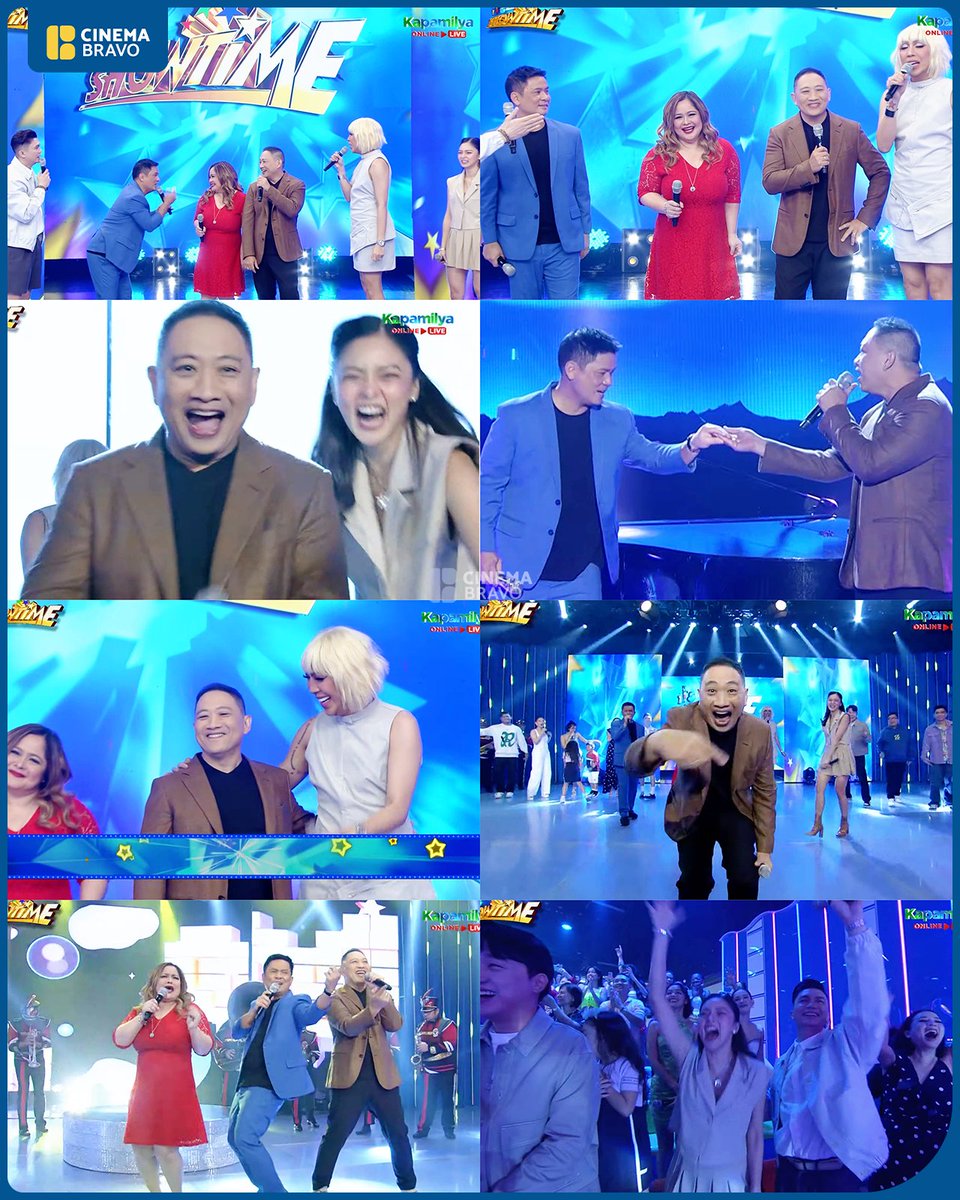 cinemabravoph's tweet photo. FIRST TIME: MICHAEL V. & MANILYN REYNES ON 'IT'S SHOWTIME'

LOOK: Kapuso stars #MichaelV and #ManilynReynes are seen on the stage of Kapamilya noontime show #ItsShowtime for the very first time. They were the surprise guests in the opening number for #OgieAlcasid's birthday celebration.

Ogie quipped, "Napapunta ko yung mag-asawang si Pepito at si Elsa," referring to their character names in GMA's hit comedy series #PepitoManaloto.

📸: Kapamilya Online Live
#ShowtimeOAangSaya