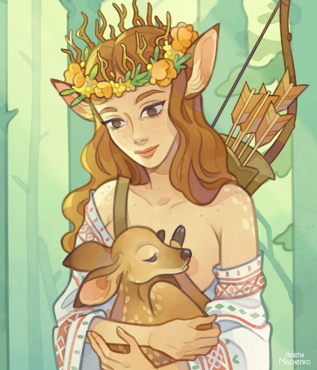 HMischenko's tweet photo. A new commission illustration with Slavic spirit OC — hunter and Mother of Deers. It'll be a series of illustrations with forest spirits in a folk style
#ArtistOnTwitter #commissionart #Folklore https://t.co/n98LsZh1L5