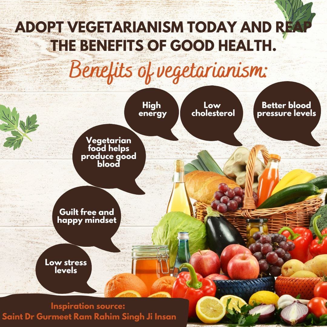 Vegetarian food makes us stress free and has a positive effect on both physical and spiritual energy. Saint MSG Insan inspires people to adopt vegetarianism,  so that we can be healthy and get spiritual bliss. #GoVegetarian