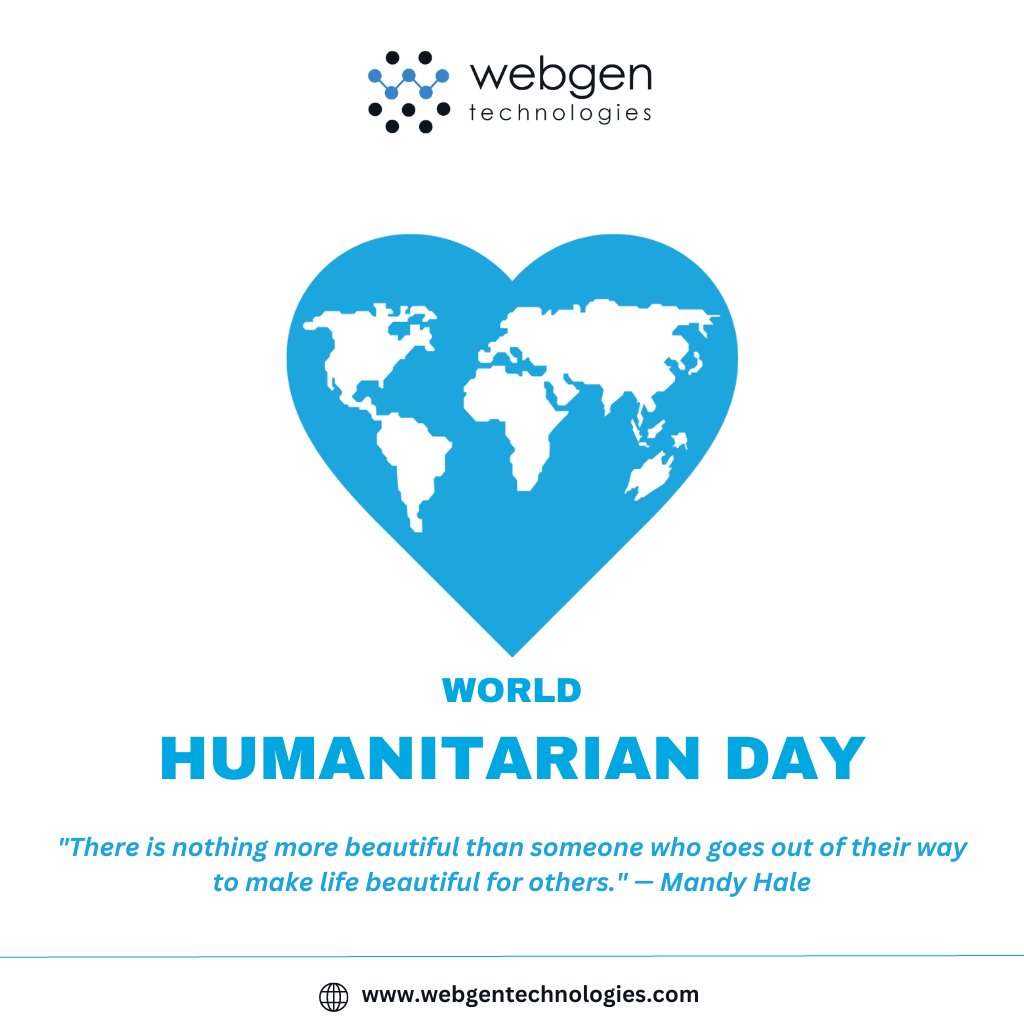 Embrace the Power of Humanity on this Humanitarian Day. 🌍💙 

Let's come together to make a difference in the lives of those in need. 

#WebgenTechnologies #HumanitarianDay #EmbraceHumanity #Humanity #Kindness