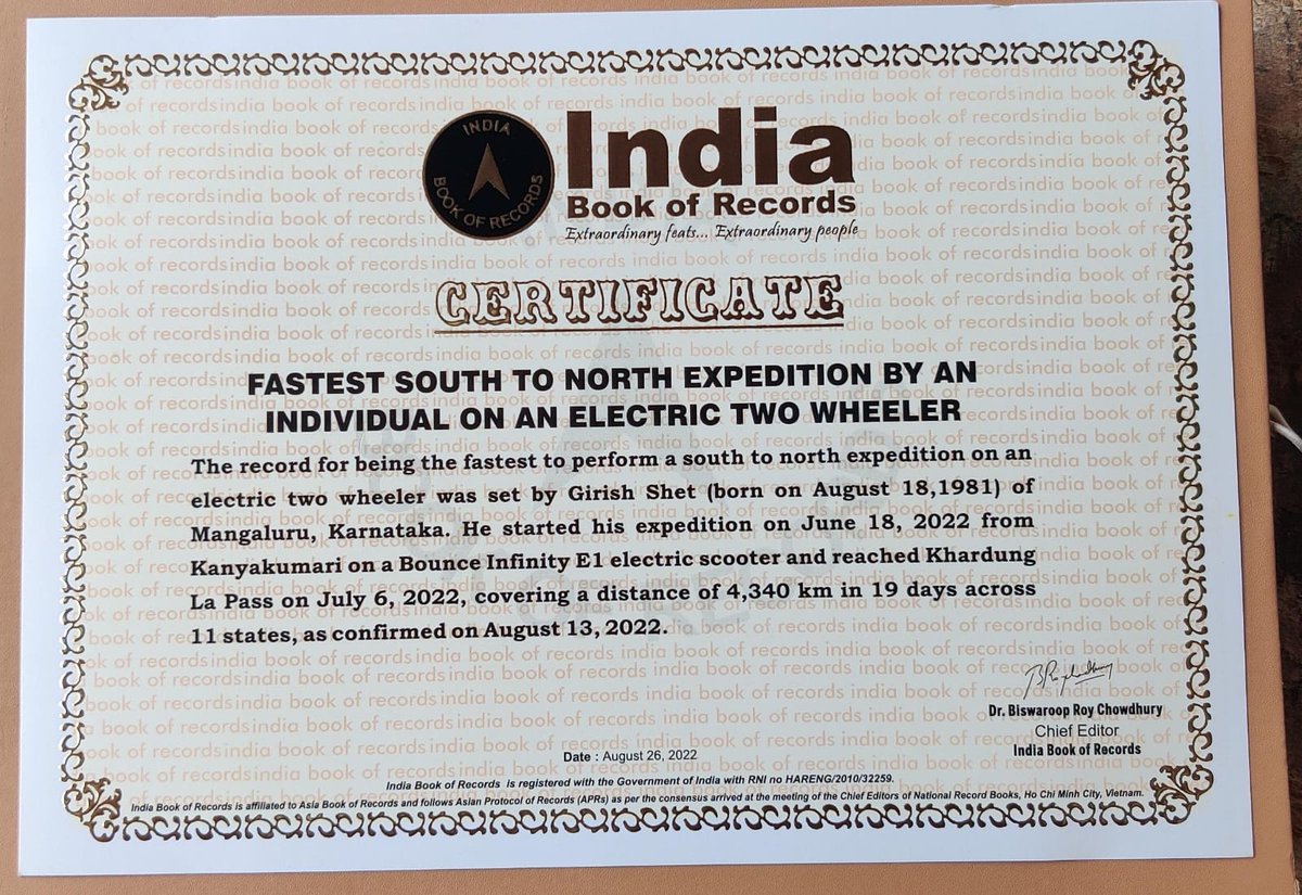 A big milestone for Bounce Infinity ! Bounce Infinity has got the recognition as the fastest scooter to travel from kanyakumari to Kardun La. Thanks to the team which made the scooter sturdy, reliable and be able to cross any motor able path in this world !!