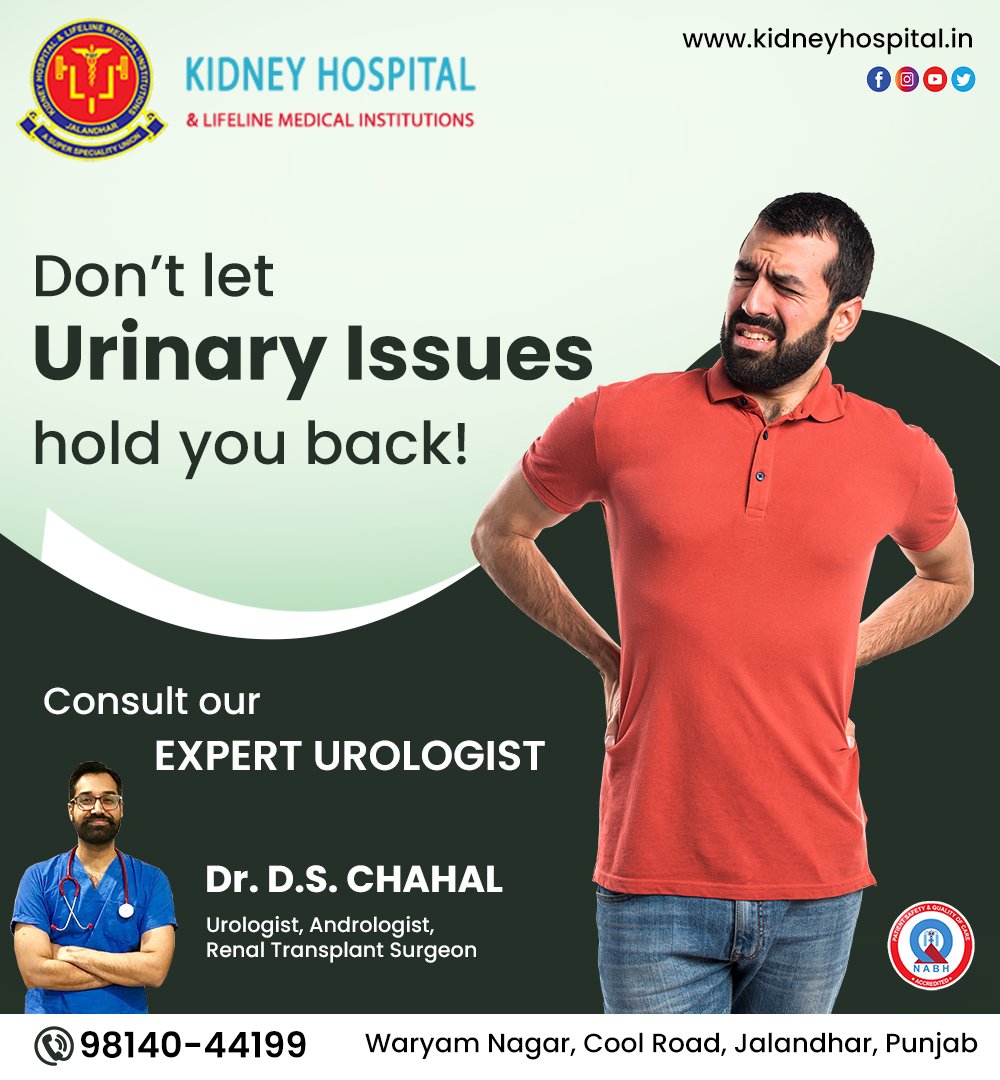 Don't let Urinary Issues hold you back!

Consult our Expert Urologist
Dr. D.S. CHAHAL
Urologist, Andrologist,
Renal Transplant Surgeon
Book an Appointment : 98140 44199

#kidneyhospitaljalandhar #drdamanbirsinghchahal #urologist #urinaryissues #urotreatment #jalandhar #punjab