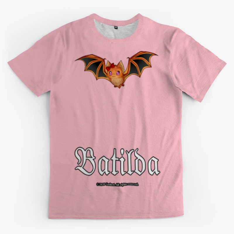 gothestgame's tweet photo. Premium tee of our kawaii mascot, Batilda.
Features character art on front & the Gothest logo on back. Available in black, pink & orange.

https://t.co/UHewbtYmXO

#batilda #gothest #gothfashion #altfashion #darkfashion #pastelgoth #bats #batlovers #lovebats #paintedbat