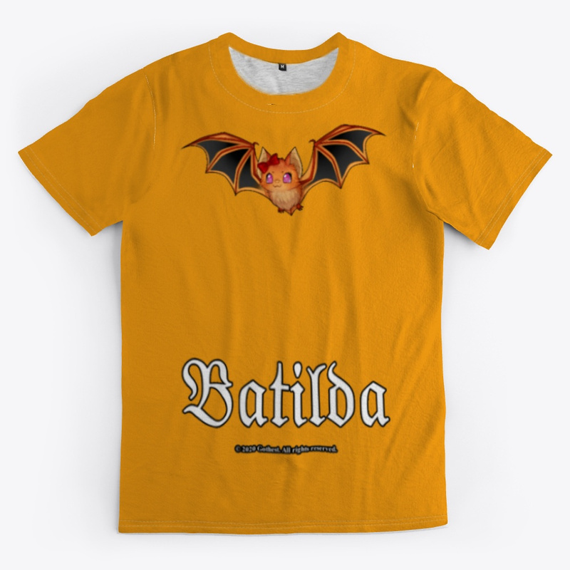 gothestgame's tweet photo. Premium tee of our kawaii mascot, Batilda.
Features character art on front & the Gothest logo on back. Available in black, pink & orange.

https://t.co/UHewbtYmXO

#batilda #gothest #gothfashion #altfashion #darkfashion #pastelgoth #bats #batlovers #lovebats #paintedbat