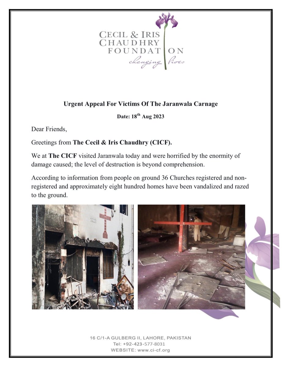 thelahorewala's tweet photo. Please consider donating to relief &amp; rehabilitation efforts for victims of terrorism in #Jaranwala. I can vouch for @cicfpakistan’s record who since more than a decade helped families recover from similar violence, including paying for schooling of Shama &amp; Shehzad Masih’s kids. https://t.co/5t9AkUElJ6