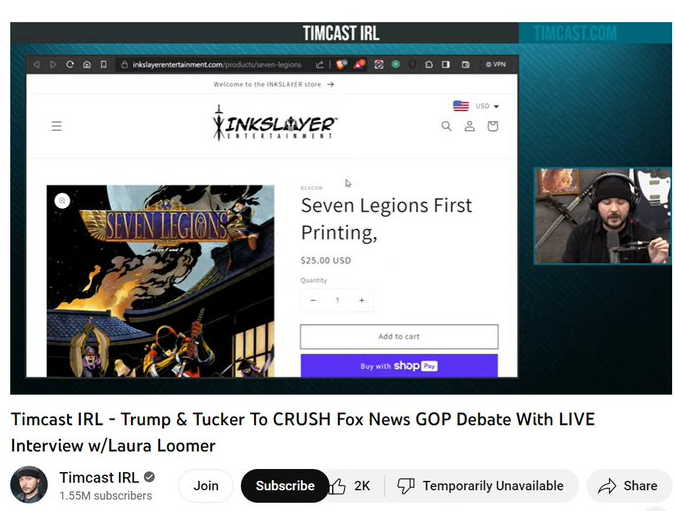 The INKSLAYER CREW got a FREAKING cool shout out from @Timcast 5 creators on 1 website. #Indiecreators