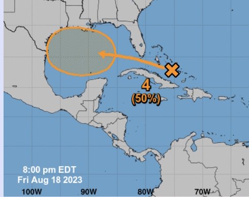 Esta noche la zona de inestabilidad ya tiene un 50% de probabilidad ciclónica  cuando ingrese al Golfo de México. Actualmente se encuentra cruzando #LasBahamas. Atentos!