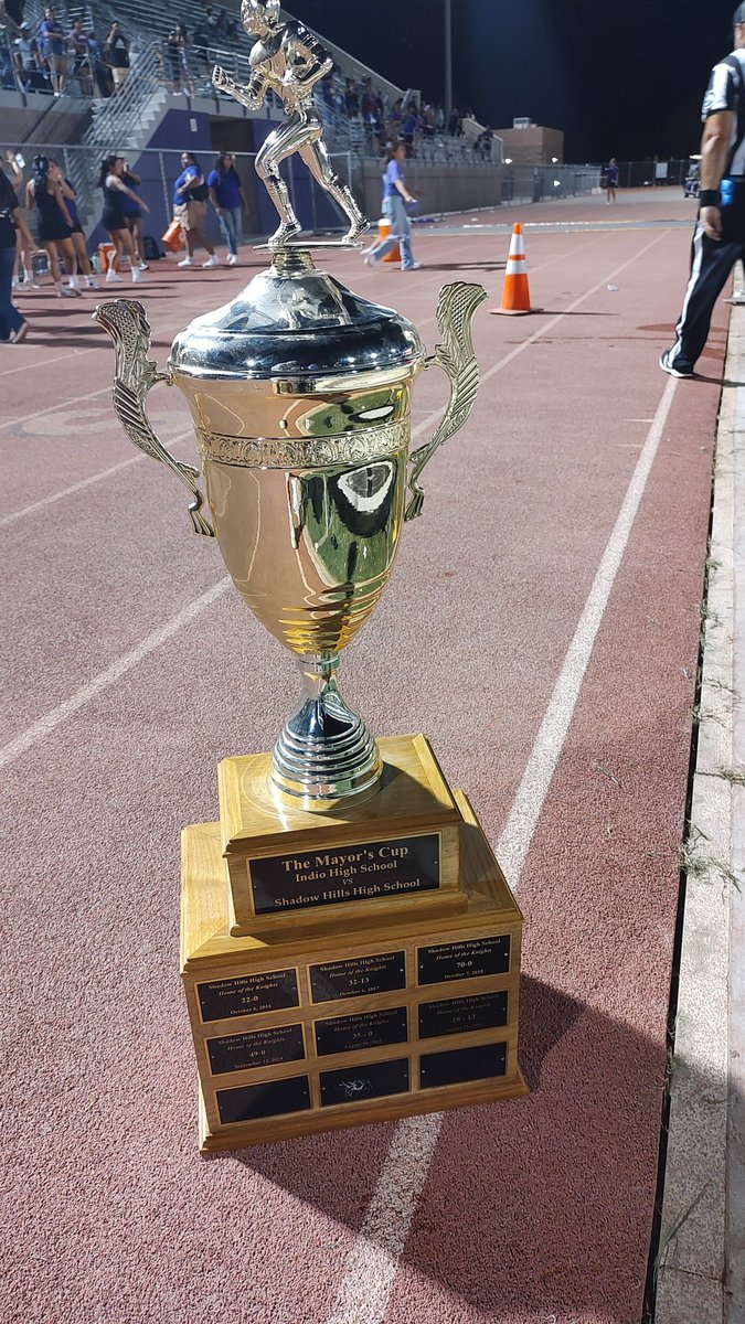 Final score: Shadow Hills 19, Indio 0.

Knights retain the Mayor's Cup.