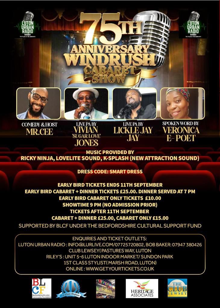 A Windrush 75th Anniversary Cabaret show, get your tickets. getyourtickets.co.uk/product/75th-a…