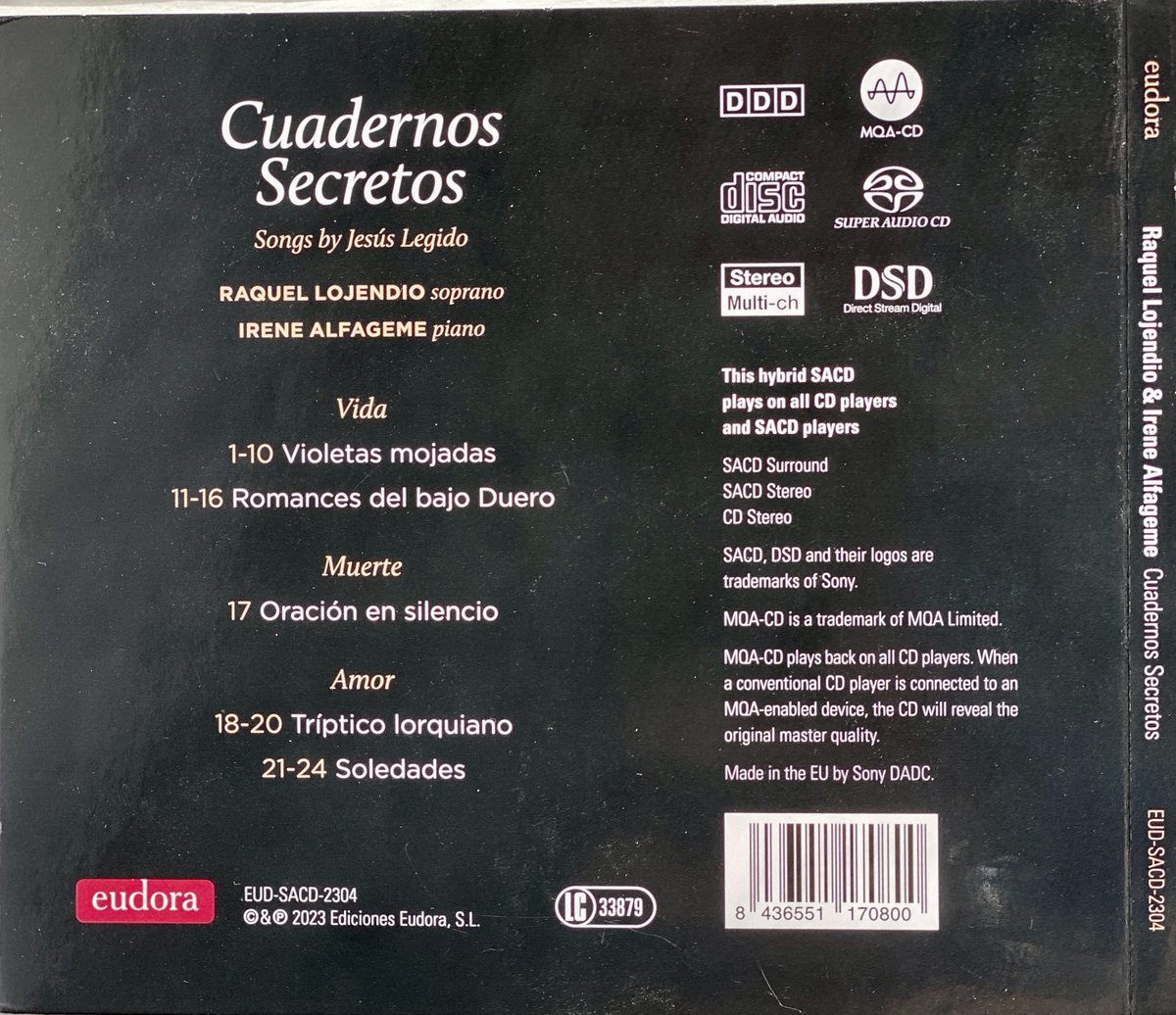 de_noriega's tweet photo. 09/20 #Season2023
#DiscosParaElVerano #DiscsforSummer
📀 "Cuadernos Secretos". Songs by Jesús Legido.
Raquel Lojendio, soprano
Irene Alfageme, piano
#Eudora
https://t.co/HSuaWaNZuy https://t.co/fwjX3sMTi0