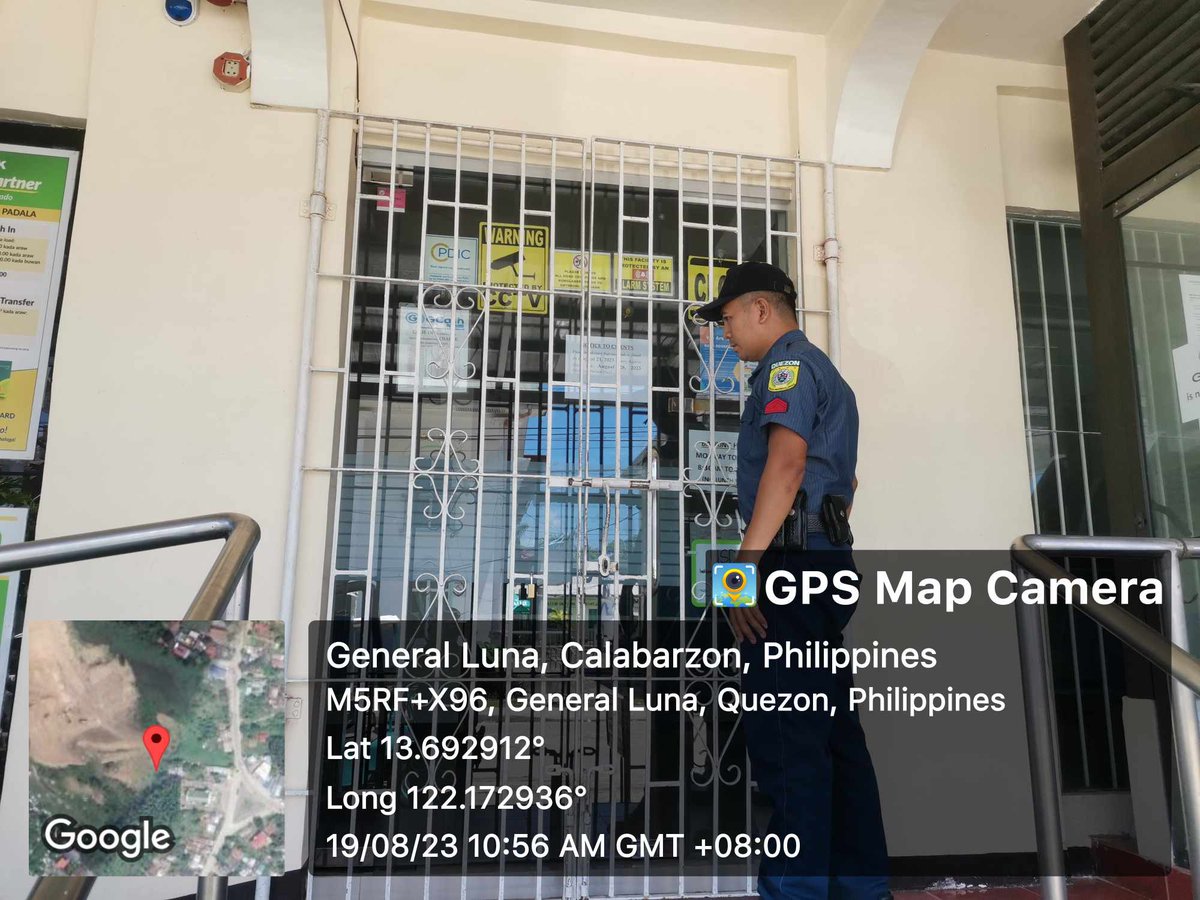 generalluna_mps's tweet photo. On August 19, 2023 from 9:42 AM onwards, personnel of General Luna MPS led by PSSg Herbert L Daria, Investigator conducted patrolling and visitation/inspection at Peninsula Pawnshop/Palawan Express Pera Padala and Rural Bank of General Luna (Quezon) Inc. https://t.co/WZ9jLlJHT3