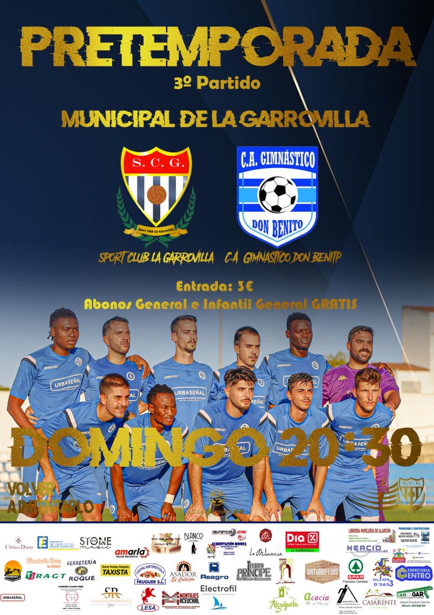 🔶MAÑANA JUGAMOS

🆚<a href="/CAGimnasticoDB/">Gimnástico Don Benito</a>

⌚️20:30 h
🏟️Campo de Fútbol de La Garrovilla
🎫Entrada 3️⃣€
*Abono general e infantil general gratis

‼️Los días de partido no se hacen abonos

🔵⚪️Afición, queremos sentiros cerca una vez más

#VolverAIntentarlo 💙⚽️