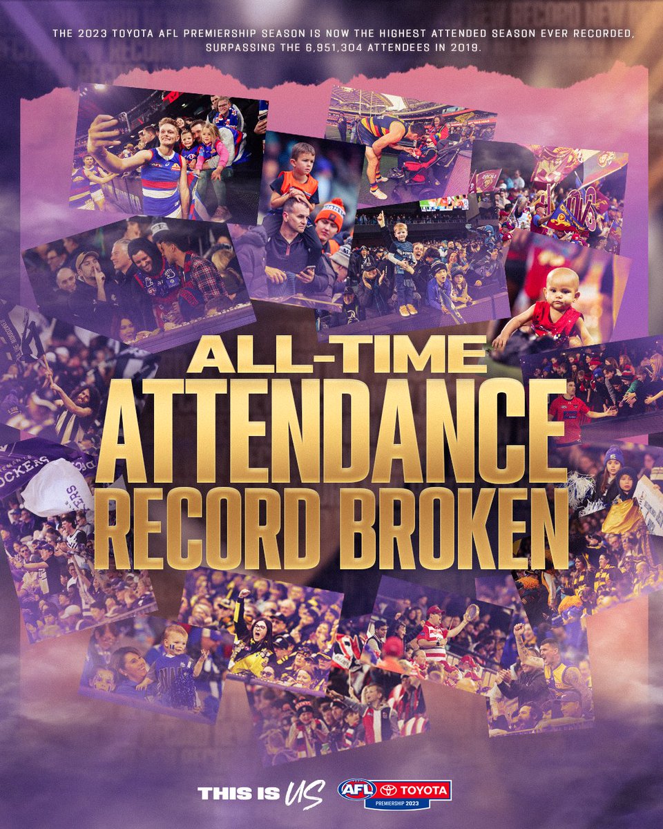 Thank you for creating history ❤️

For the first time in VFL/AFL history, seven million people have attended games in the home and away fixture.