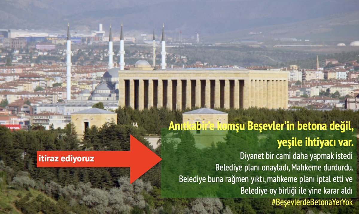 25 Ağustos'a kadar; İTİRAZ EDİYORUZ‼️

Belediye yargı kararına rağmen önce Konservatuvarı yıktı, sonra mahkemenin iptal kararına rağmen yeni karar alarak Anıtkabir'e 300 metre mesafedeki araziye ibadet alanı açmak istiyor.

Dilekçemiz burada, yayalım mı;
drive.google.com/file/d/1LZW_xT…