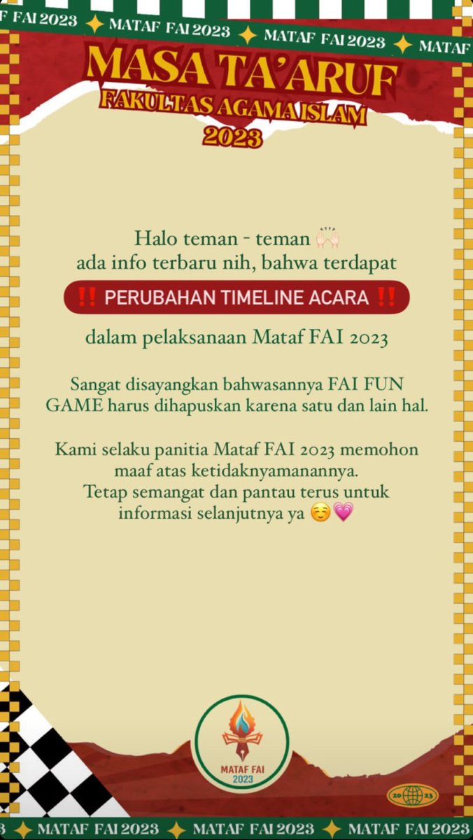 Halo teman teman selamat sore nih, ada info dari mataf FAI nih🙏
#mataf #matafumy2023 #mataffaiumy2023
