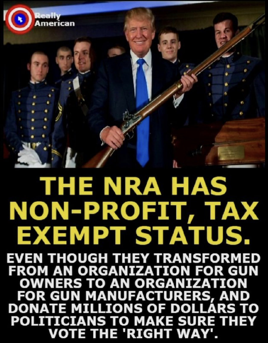 TO be clear, they ‘donate’ millions of dollars to REPUBLICAN politicians! Who thinks the NRA should lose their tax exempt status? 🙋‍♂️