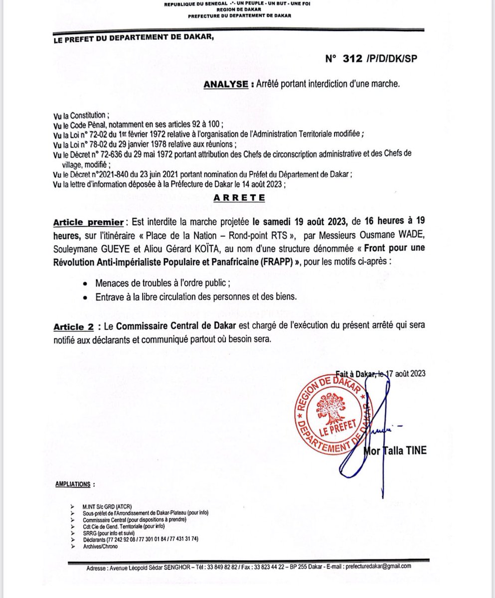 Ministère de l'Intérieur du Sénégal tweet media
