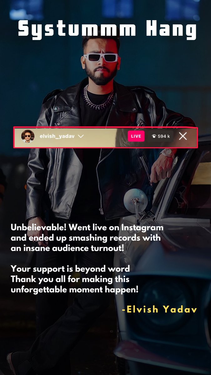 ElvishYadav's tweet photo. Unbelievable! Went live on Instagram &amp; Ended up smashing records with an insane 5.9 lacs + audience. 

Your support is beyond words – thank you all for making this unforgettable moment happen ❤️ https://t.co/sVn6522sMx