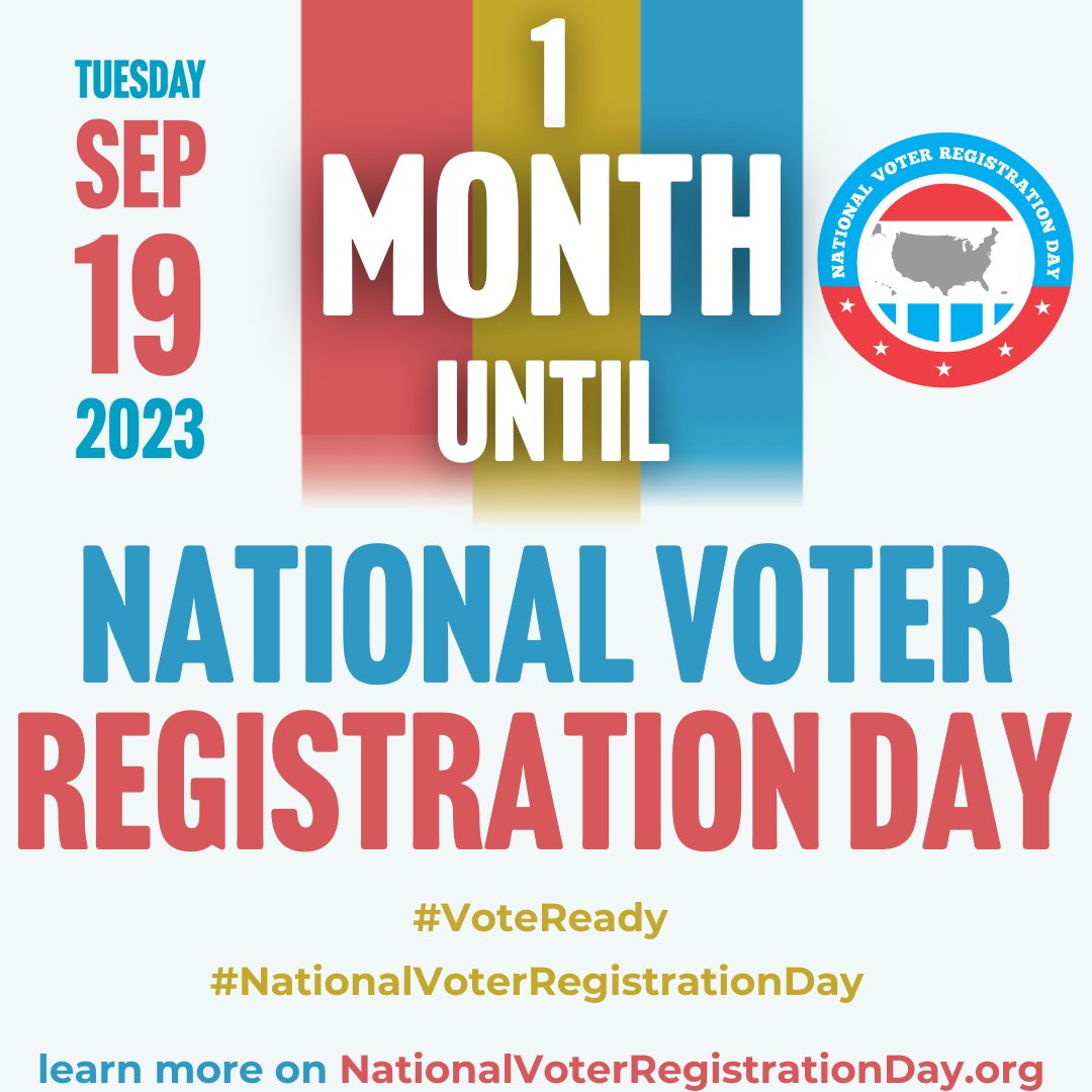 md_sbe's tweet photo. Just one month to go until we get #VoteReady on 9/19 with #NationalVoterRegistrationDay!  Make sure you're #VoteReady by heading to https://t.co/kXzS4ev037 to #RegisterChangeUpdate your voter registration. https://t.co/3gkoDBlT0i