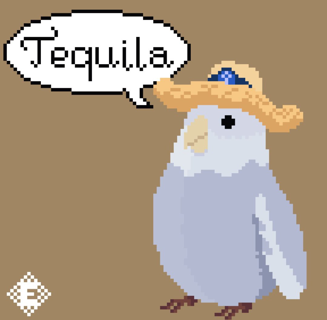 PixelSevinci's tweet photo. Tequila!

#tequila #bird #sombrero #pixelart #aseprite #pixelartist #art #16bitart #8bitart #pixaki #pixelartwork #digitalart #fanart #pixelaesthetics #pixelartsociety #artwork #amatureartist #ドット絵 #픽셀아트 #pixeldrawing #pixelartdesing #pixelarts https://t.co/YbfD2PWCWt