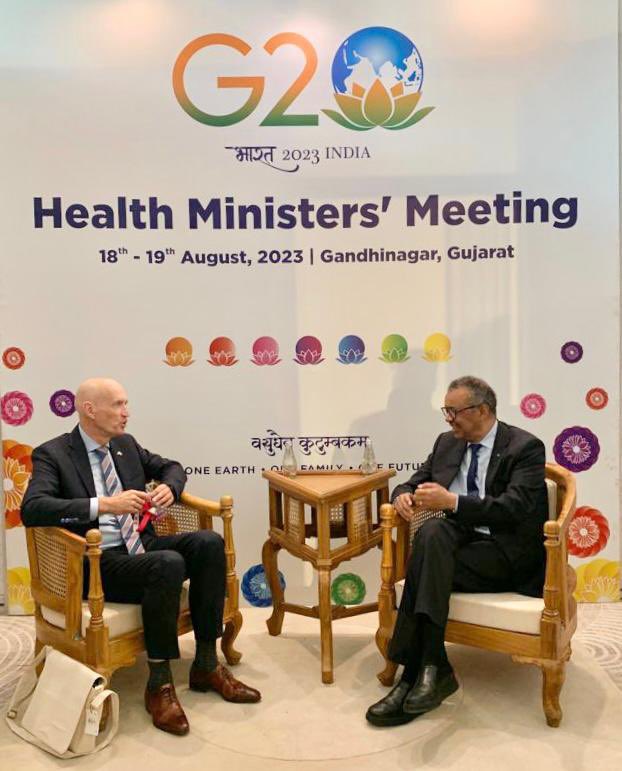 Pleased to meet with the Minister of Health of the Netherlands, <a href="/ministerVWS/">Sophie Hermans</a> Ernst Kuipers. Grateful for the commitment of the 🇳🇱 to hosting this year's <a href="/WHO/">World Health Organization (WHO)</a> World Local Production Forum, and we encourage all countries to attend and participate. 

who.int/initiatives/wo…