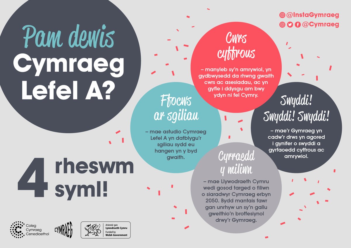 Pam dewis Cymraeg Lefel A?  

colegcymraeg.ac.uk/tudalennau-a-y…

#Cymraeg #LefelACymraeg #LefelA #dewisiadau

Mae astudio Lefel A Cymraeg yn agor drysau!

<a href="/cscjes/">Central South Consortium</a>   <a href="/CSC_langlitcomm/">CSC_LLC</a>