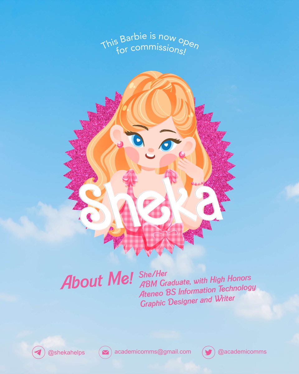 academicomms's tweet photo. 🎀— imagination, life is your creation .ᐟ  

hello, this doll is now open for commissions! Let me take you to barbie world ₓ˚. ୭  

👛 : #YouHaveSheka | vouches
👛 : https://t.co/4Xpy8A9pCe | carrd https://t.co/4Visw0hVMF