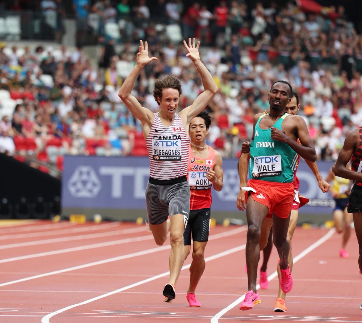 AthleticsCanada's tweet photo. Jean-Simon Desgagnes finishes 2nd in his heat with a time of 8:20.04 in the Men’s 3000m Steeplechase. Desgagnes will be progressing to the final 👏🇨🇦

#Budapest2023 #WorldAthletics 

📸 by James Rhodes @jrhodesathletics / @canadianrunning https://t.co/ghubPf0PKO