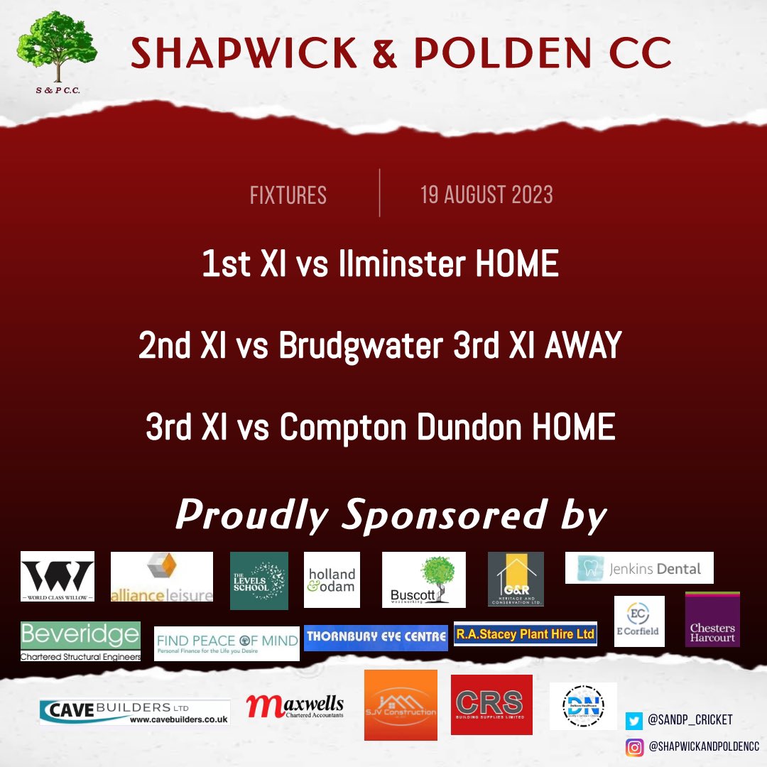 Shapwick & Polden CC (@sandp_cricket) on Twitter photo β¬οΈ Fixtures for today π
1βs host @ilminstercricketclub
2βs make the short trip to <a href="/bridgwater/">bridgwater</a>.cc 3βs
3βs host the local side Compton Dundon β¬οΈ Fixtures for today π
1βs host @ilminstercricketclub
2βs make the short trip to <a href="/bridgwater/">bridgwater</a>.cc 3βs
3βs host the local side Compton Dundon