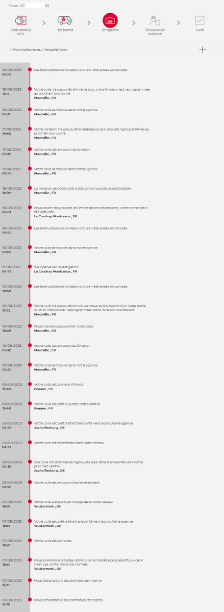 s_marmotte's tweet photo. Hello @DPD_Fr ; l'aventure de mon colis dure depuis maintenant trop longtemps.  Je n'ai pas de code empêchant sa livraison et vous ne me le livrez pas en point relais... Vous pourriez me le livrer svp ? J'ai reprogrammé ce lundi , je donne numéro en MP et vous faites (enfin) ? https://t.co/1e3Mozoli7