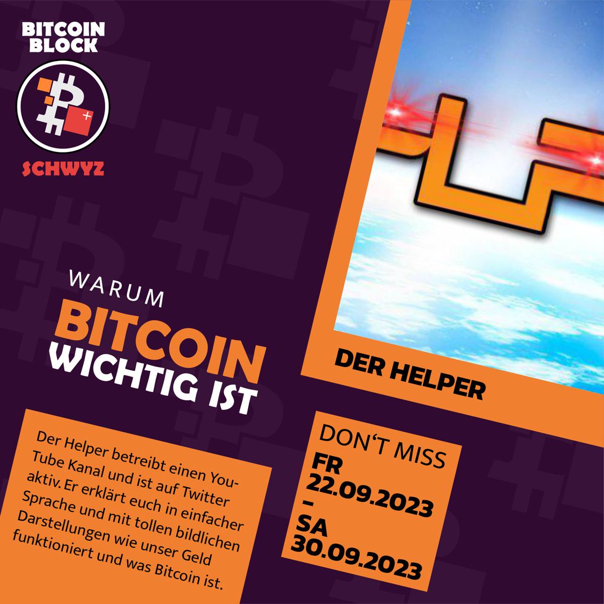 🎤SPEAKER ANNOUNCEMENT🎤
<a href="/derHelper/">derHelper🥕🐇 | CTV+CSFS</a> nimmt euch mit ins #Rabbithole und erklärt euch, warum #Bitcoin wichtig ist. Bringt so viele precoiner mit wie ihr könnt!
Programm auf bitcoinschwyz.ch
#studybitcoin #bitcoinblock #bitcointothemall